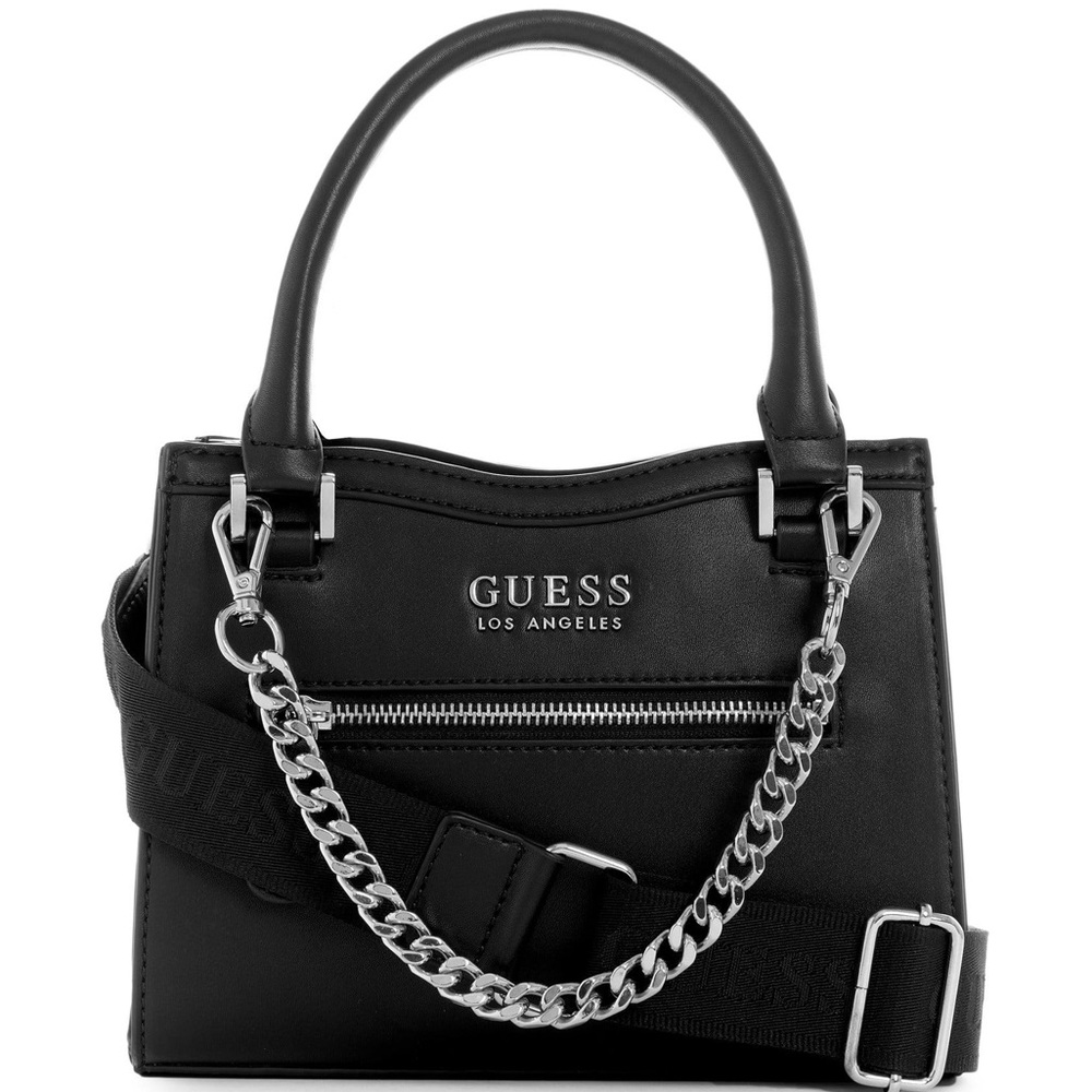GUESS Factory Ocata Mini Satchel Black handbag Crossbody 
w/ Silver Chain *NWT* - Picture 2 of 11